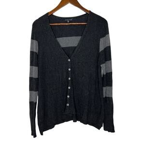 Eileen Fisher Gray Striped V-Neck Button Cardigan Sweater Size Small
